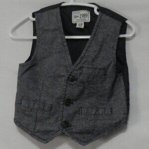 CHILDREN'S PLACE 12-18 months Classic Blue and White Button-Up Vest Faux Pockets